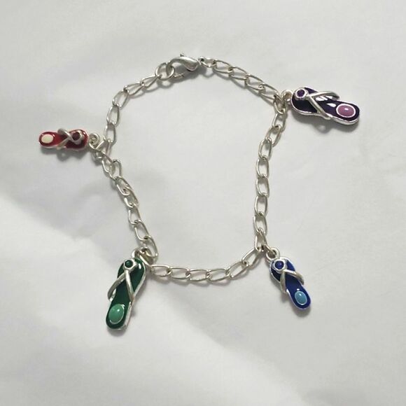 Silver Tone Charm Bracelet Summertime Flip Flop Y2K - Picture 1 of 7